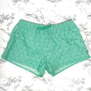 Lauren James Womens Mint Teal Green Geometric Design Athletic Shorts